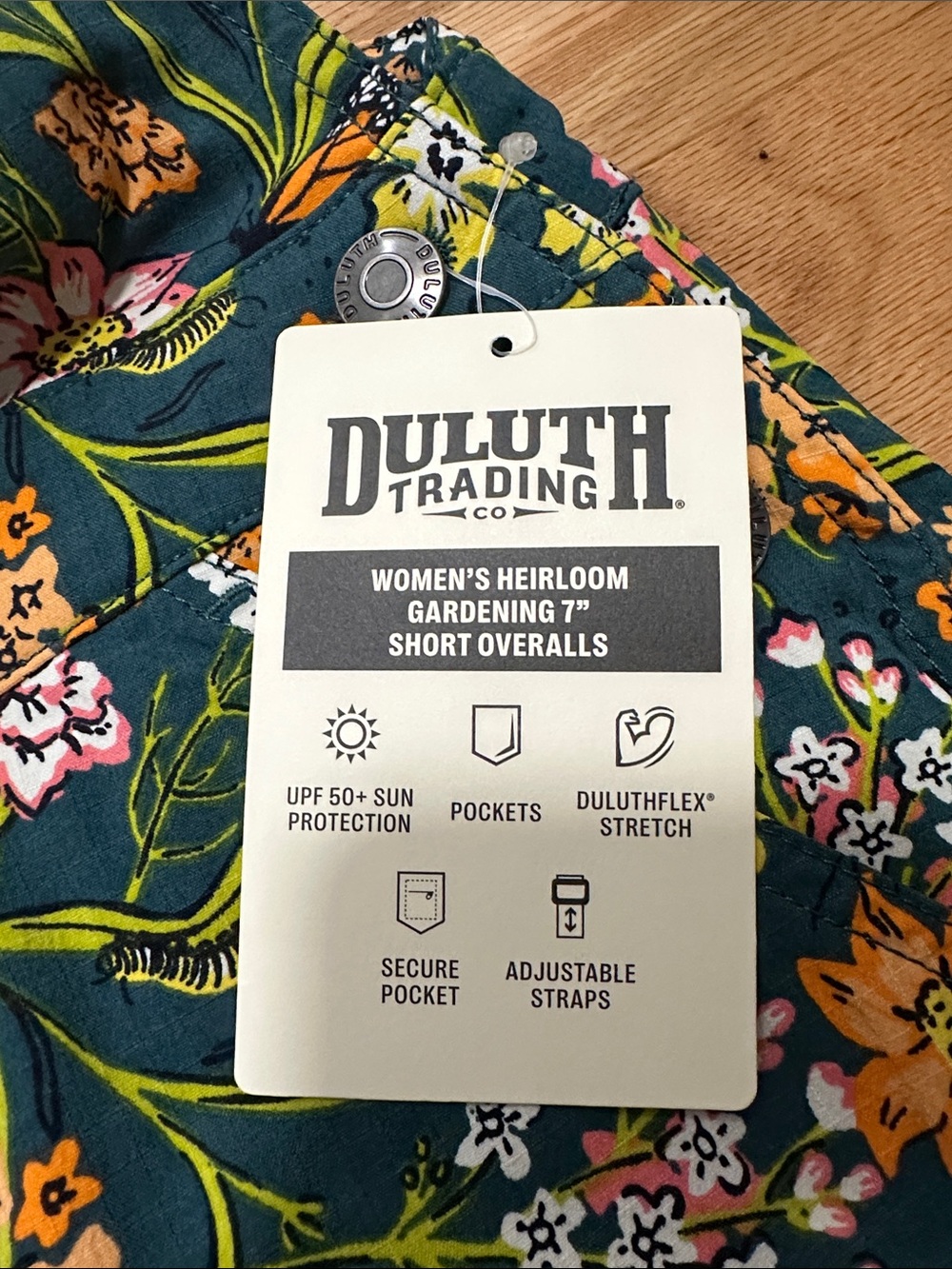 Duluth Trading Co Teal Floral & Orange Butterfly Short Overalls - Picture 2 of 3